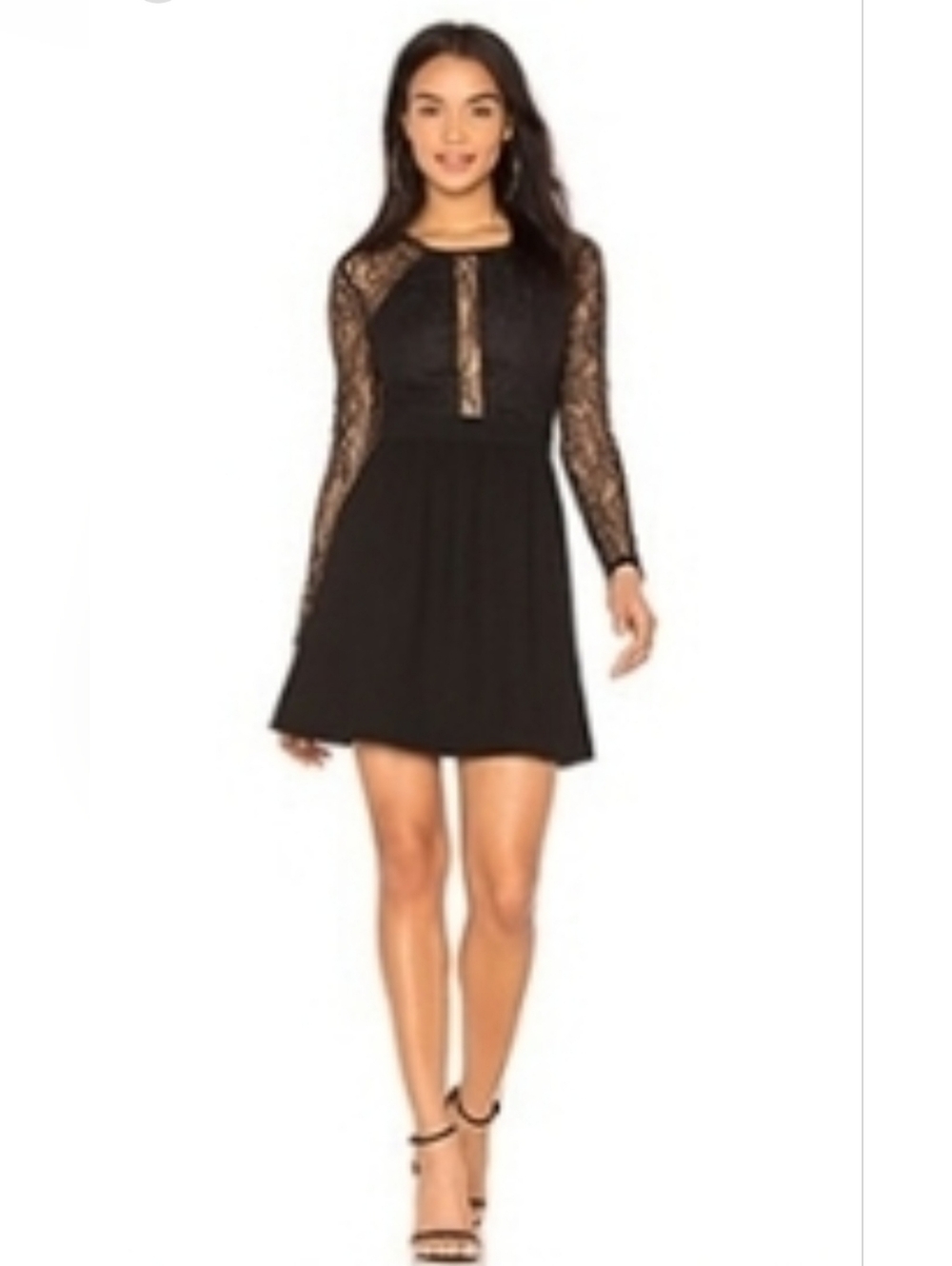 NWT BCBGeneration Black Lace Long-Sleeve Fit & Flare Dress